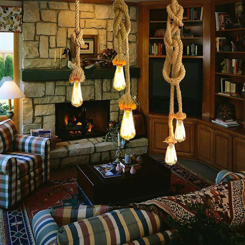 E27 Hemp Rope Vintage Pendant Ceiling Light (does Not Contain Bulbs)