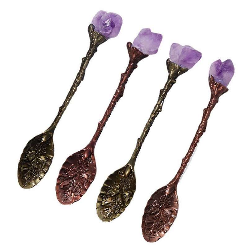 Crystal Stone Long Handle Coffee Spoon Teaspoon Retro Crystal Spoon