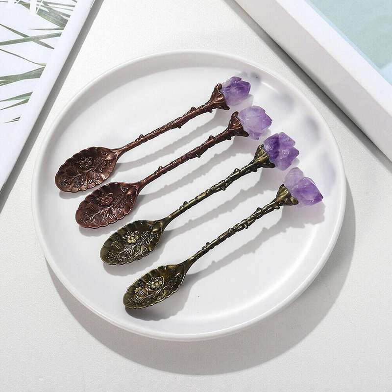 Crystal Stone Long Handle Coffee Spoon Teaspoon Retro Crystal Spoon