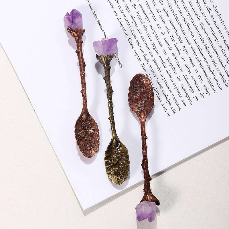 Crystal Stone Long Handle Coffee Spoon Teaspoon Retro Crystal Spoon