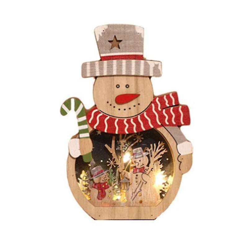 Christmas Gift Led Luminous Snowman Shape Wooden Decor