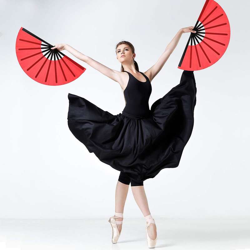 2 Large Nylon Cloth Handheld Folding Chinese Kung Fu Tai Chi Fan(red)
