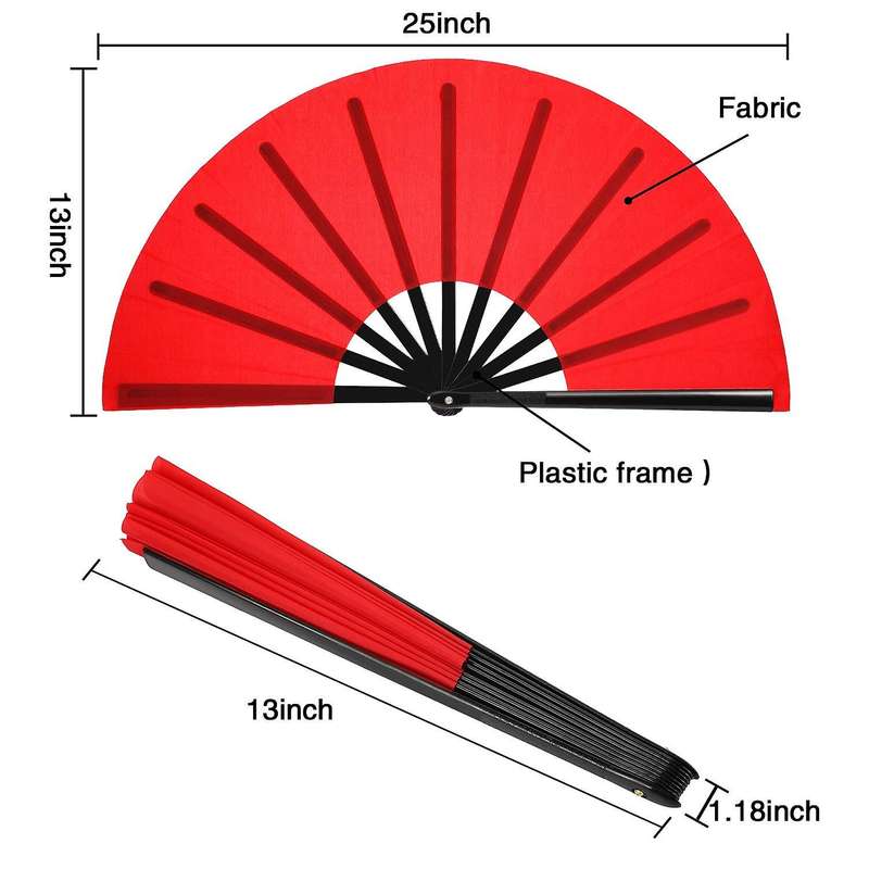 2 Large Nylon Cloth Handheld Folding Chinese Kung Fu Tai Chi Fan(red)
