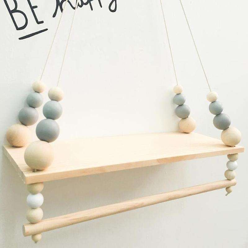 Wooden Wall Shelf with Clothes Rack Children Room Decoration, Gray
