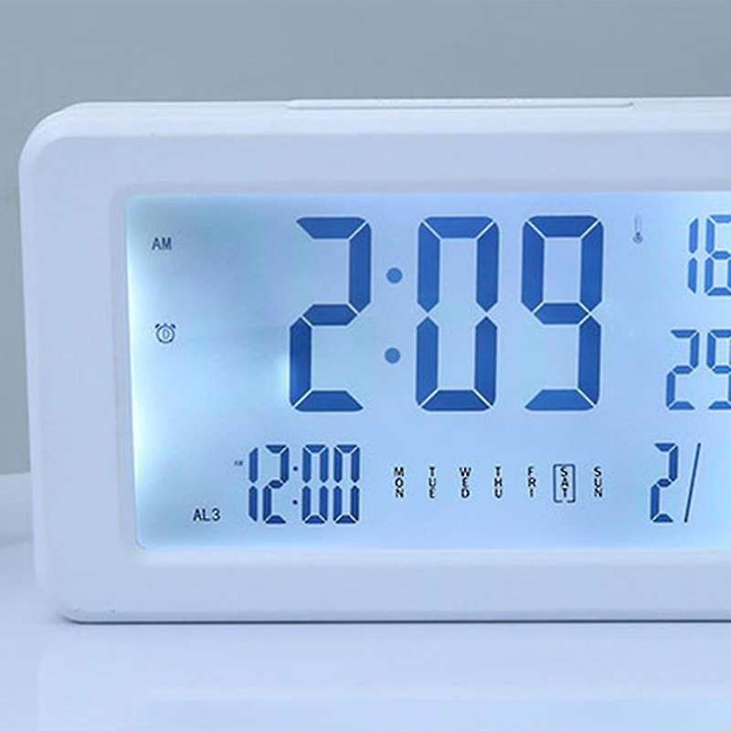 Lcd Digital Alarm Clock with Thermometer for Kids Bedroom White