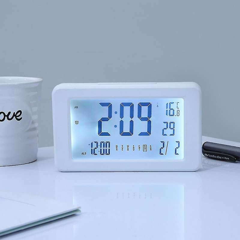 Lcd Digital Alarm Clock with Thermometer for Kids Bedroom White