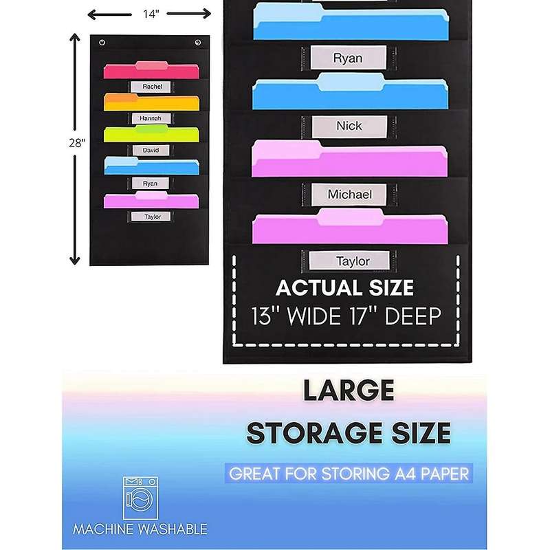 5 Pocket Heavy Duty Storage Pocket Chart, Hanging Wall File Organizer