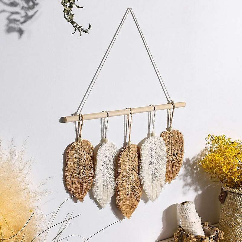 Macrame Leaf Wall Hanging Tapestry Feathers Woven Leaves Decoration