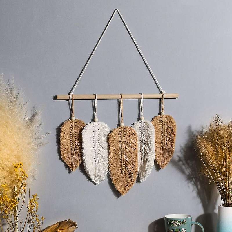 Macrame Leaf Wall Hanging Tapestry Feathers Woven Leaves Decoration