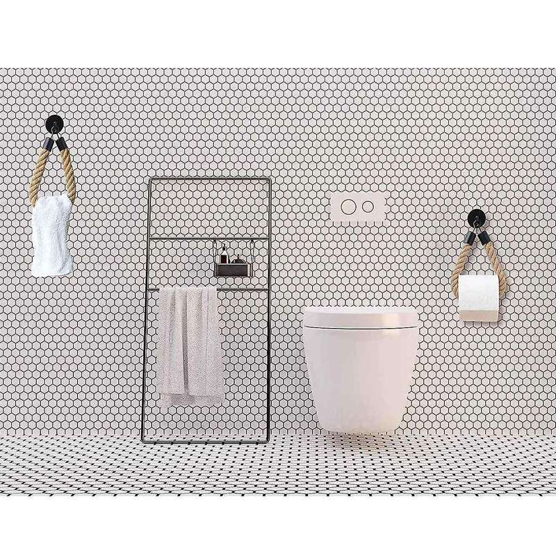 1pc Black Hemp Toilet Roll Holder Vintage Towel Hanging Rope Holder