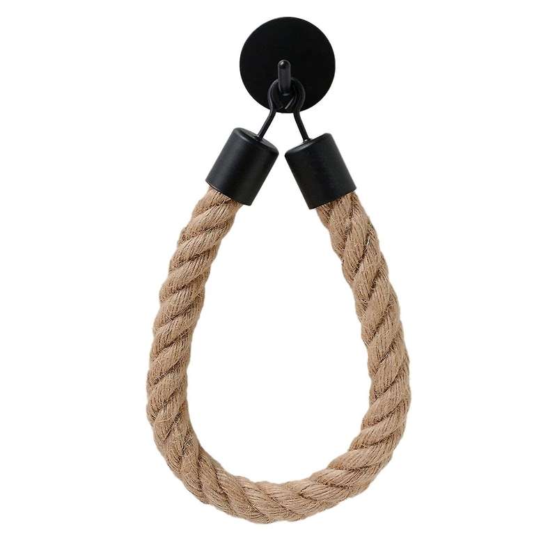 1pc Black Hemp Toilet Roll Holder Vintage Towel Hanging Rope Holder