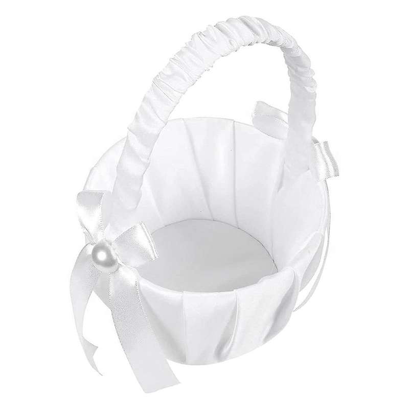 2 Pack Wedding Satin Flower Basket,bowknot Party Rose Flower Basket
