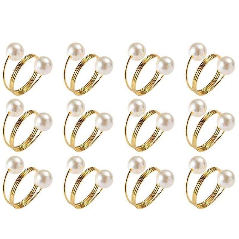 12 Pcs Double-pearl Napkin Rings, for Wedding, Festivals, Banquet