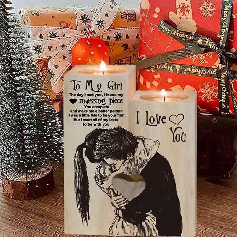 Valentine's Day Decoration Heart-shaped Craft Wooden Candlestick