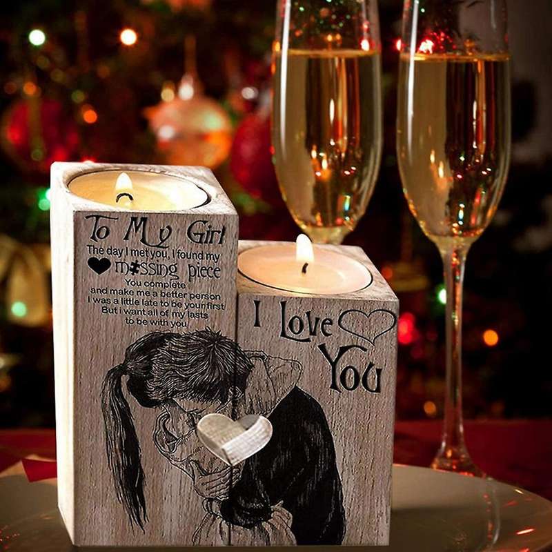 Valentine's Day Decoration Heart-shaped Craft Wooden Candlestick