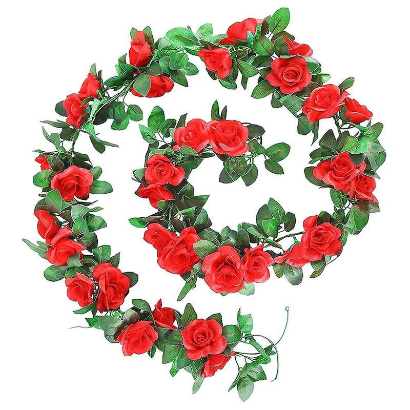 2 Pack 15 Ft Pink Fake Rose Vine Hanging for Wedding Home Red