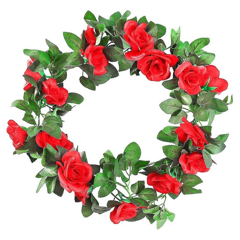 2 Pack 15 Ft Pink Fake Rose Vine Hanging for Wedding Home Red