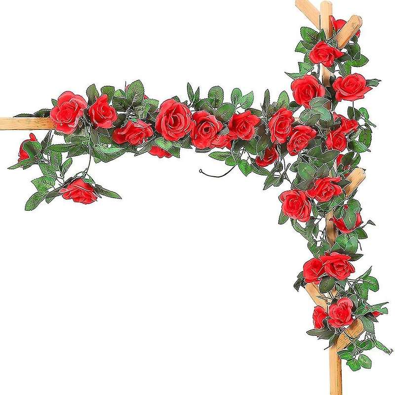 2 Pack 15 Ft Pink Fake Rose Vine Hanging for Wedding Home Red