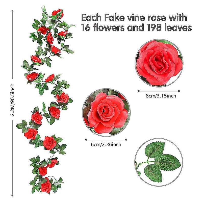 2 Pack 15 Ft Pink Fake Rose Vine Hanging for Wedding Home Red