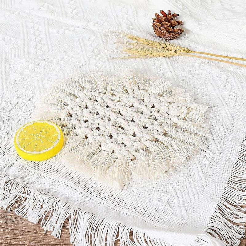 Coasters for Coffee Table, 4 Pack Macrame Coasters for Furniture