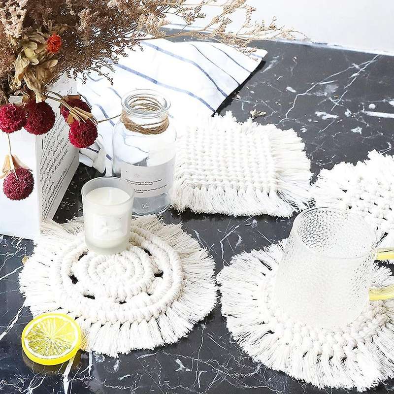Coasters for Coffee Table, 4 Pack Macrame Coasters for Furniture