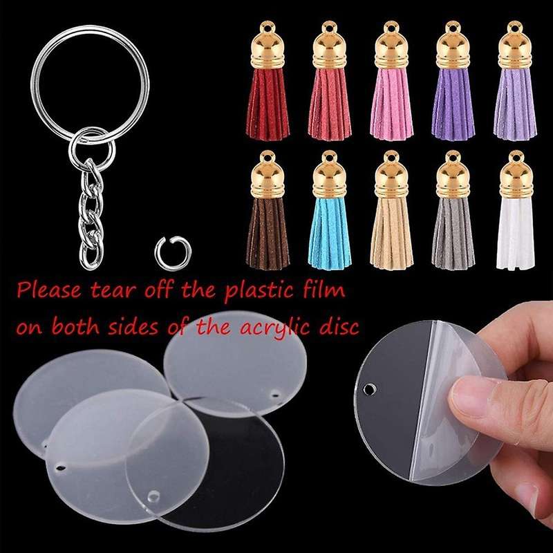 Acrylic Circle Keychain Blanks Clear Kit 120pcs for Cricut, Silver