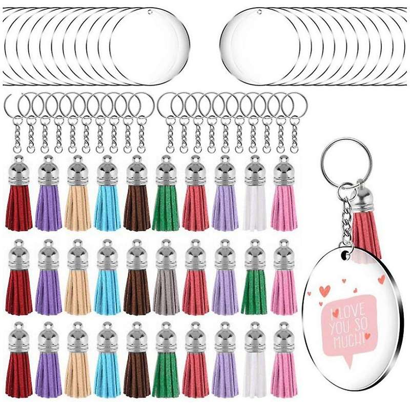 Acrylic Circle Keychain Blanks Clear Kit 120pcs for Cricut, Silver