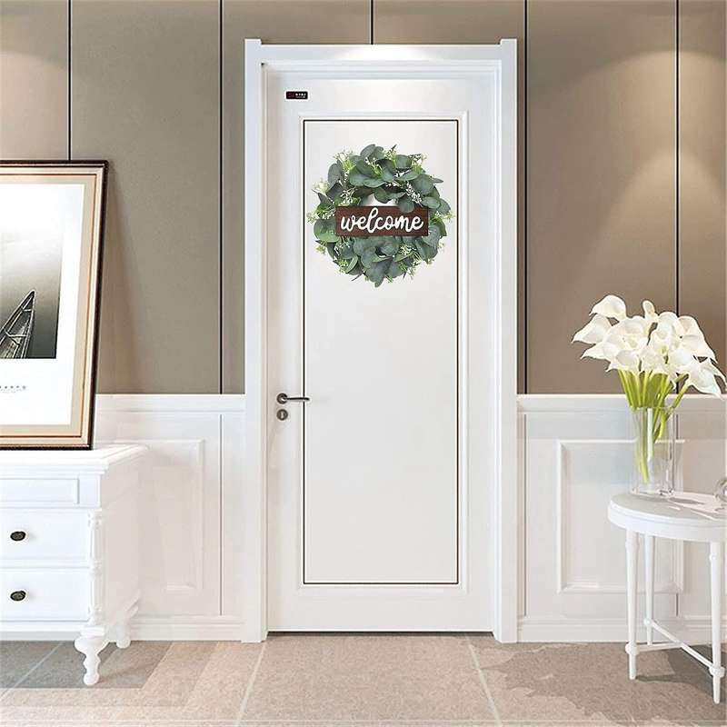 Artificial Eucalyptus Wreath 11inch Welcome Wreath with Wooden Sign