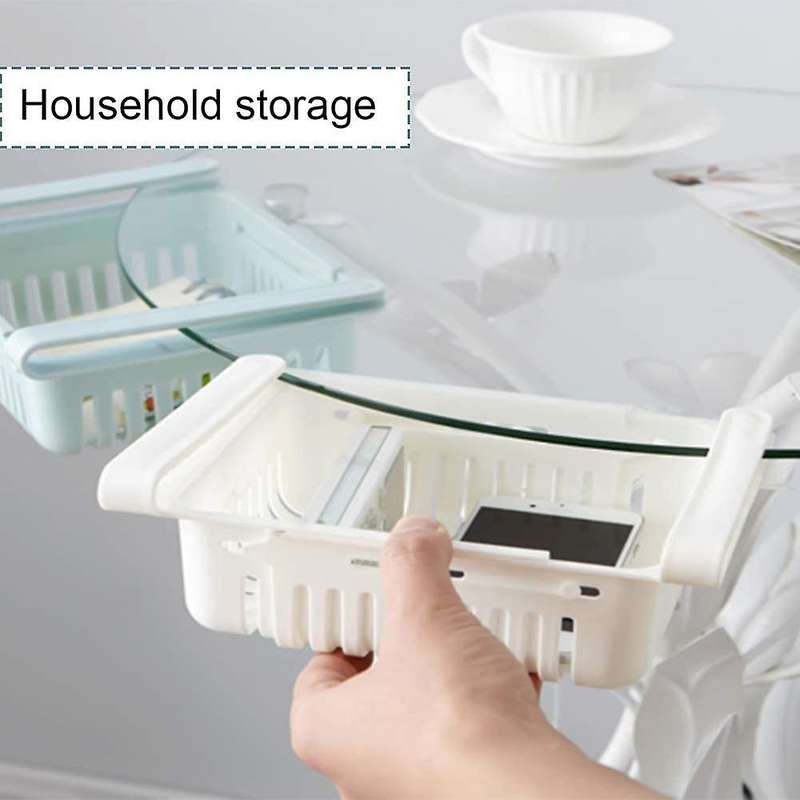 2pcs Retractable Drawer Refrigerator Storage Box, (white+khaki)