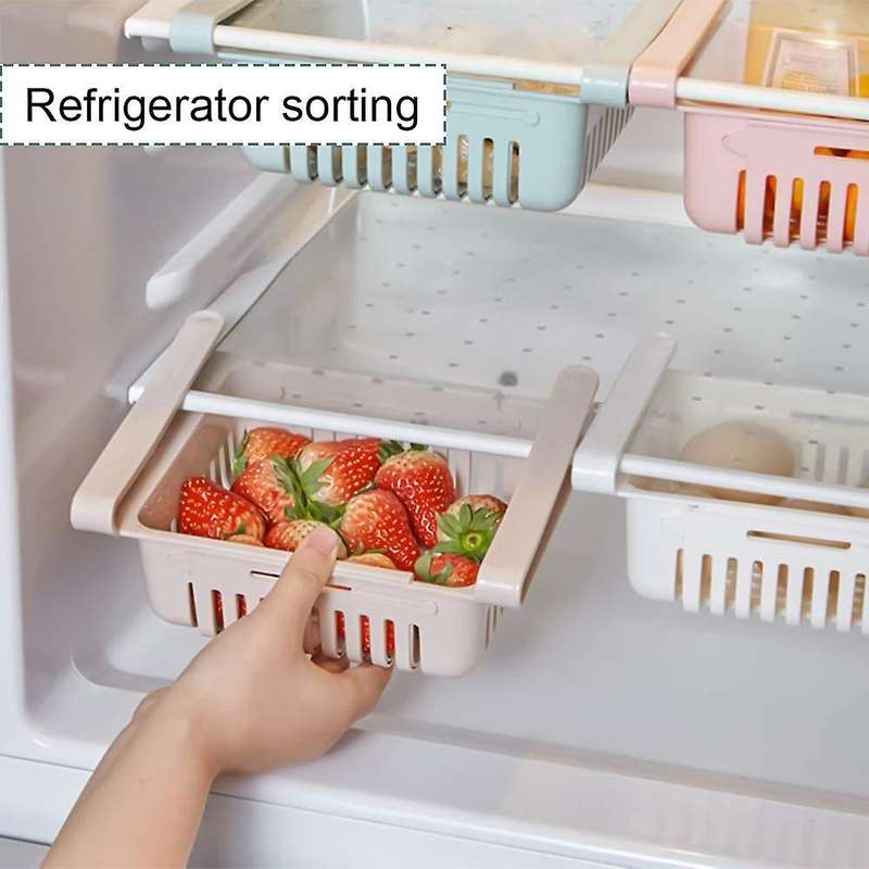 2pcs Retractable Drawer Refrigerator Storage Box, (white+khaki)
