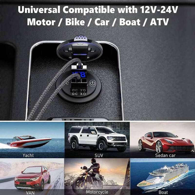Usb Car Charger Socket with Led Digital Voltmeter Touch Switch B