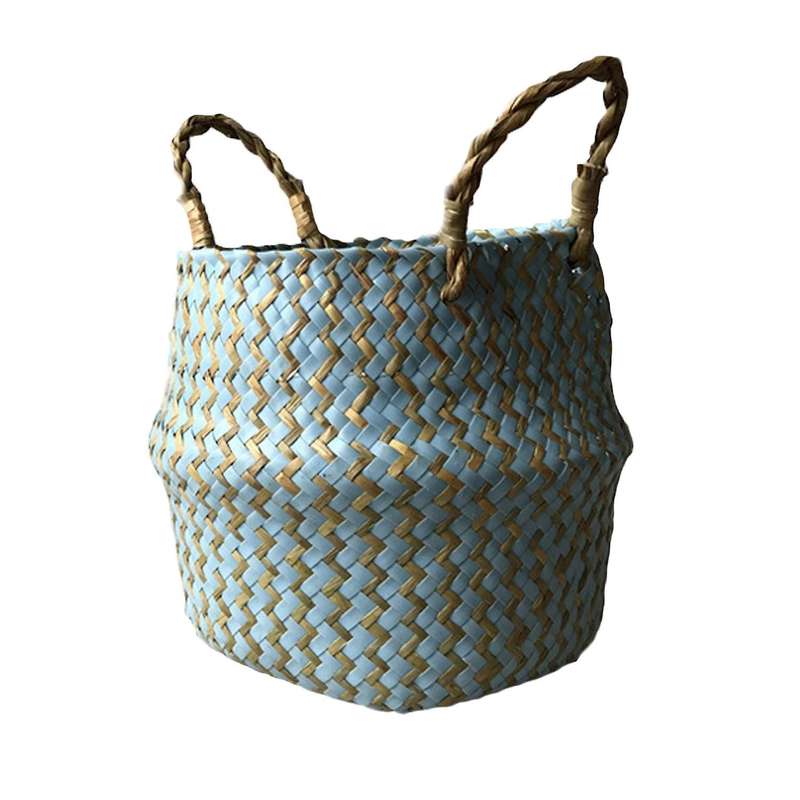 Natural Seagrass Woven Storage Basket for Home Decorations - Blue