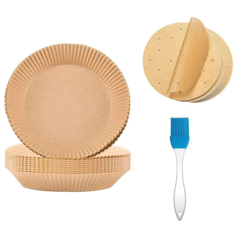 150 Pcs 6.3 In Air Fryer Disposable Paper Liner for Basket with Brush