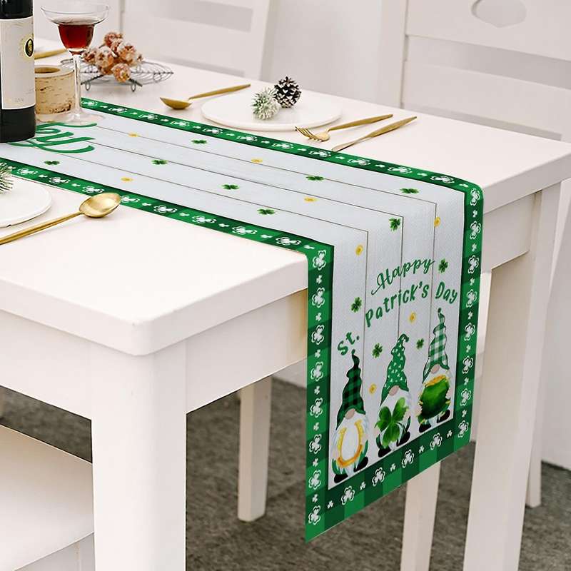 Table Runner St. Patrick's Day Gnome Shamrock for Parties (13x72in)