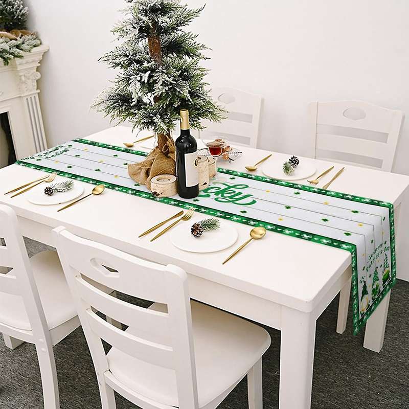 Table Runner St. Patrick's Day Gnome Shamrock for Parties (13x72in)