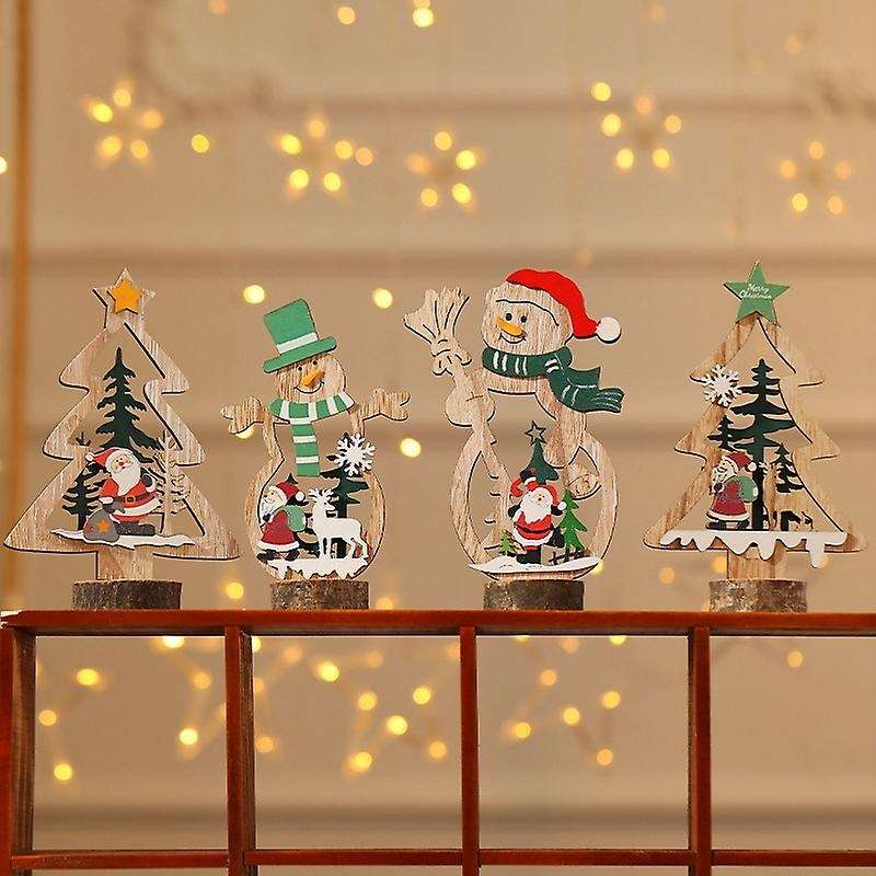 4 Pcs Mini Christmas Trees Wooden Assembled Table Top Decorations