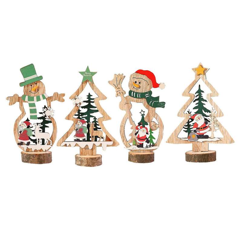 4 Pcs Mini Christmas Trees Wooden Assembled Table Top Decorations