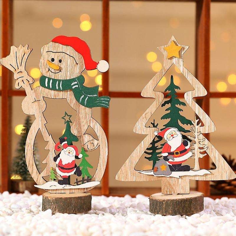 4 Pcs Mini Christmas Trees Wooden Assembled Table Top Decorations