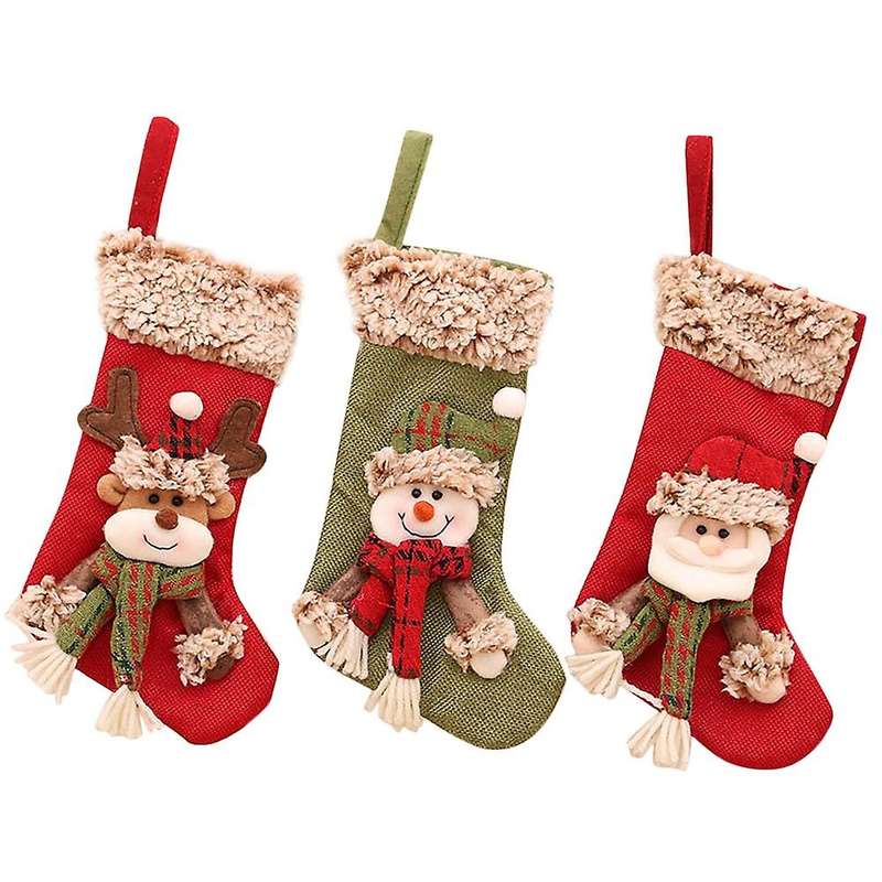 3 Pcs Christmas Stocking Santa Claus Candy Sock Xmas Tree Decor Bag
