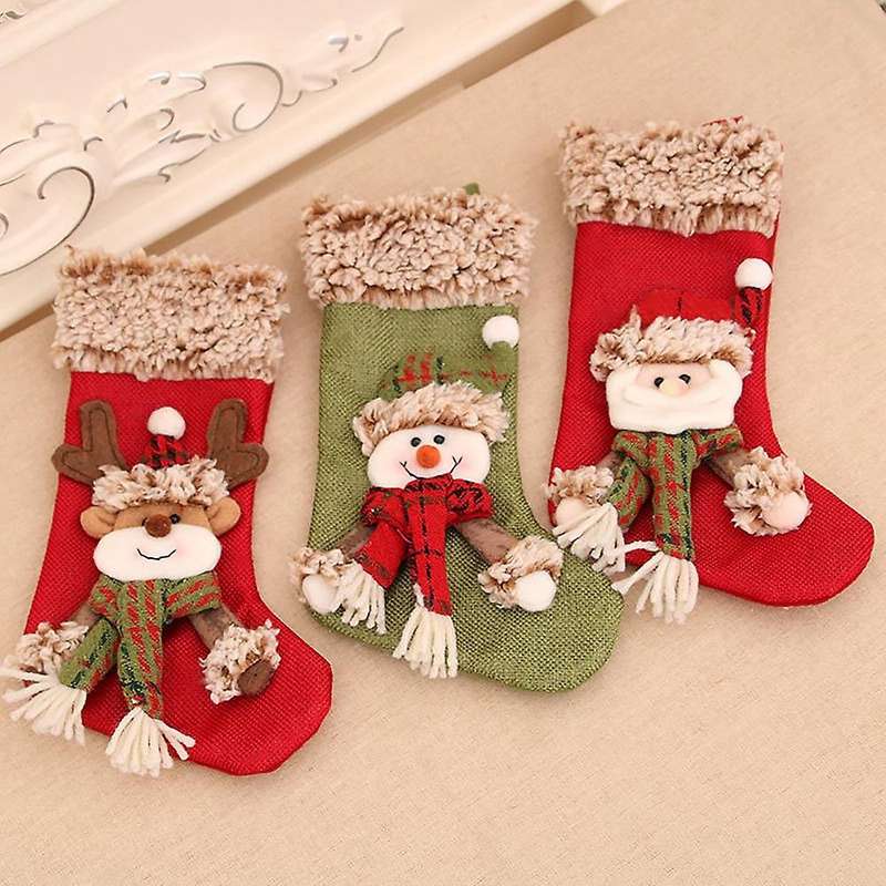 3 Pcs Christmas Stocking Santa Claus Candy Sock Xmas Tree Decor Bag