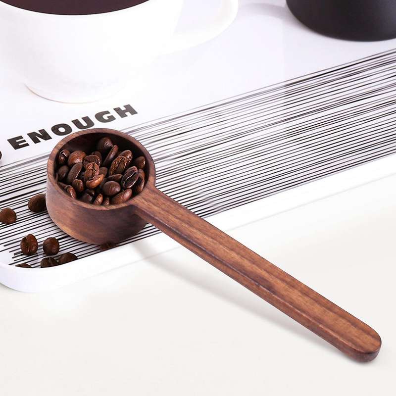 2 Pieces Long Handle Coffee Black Walnut Tablespoon for Beans Or Tea