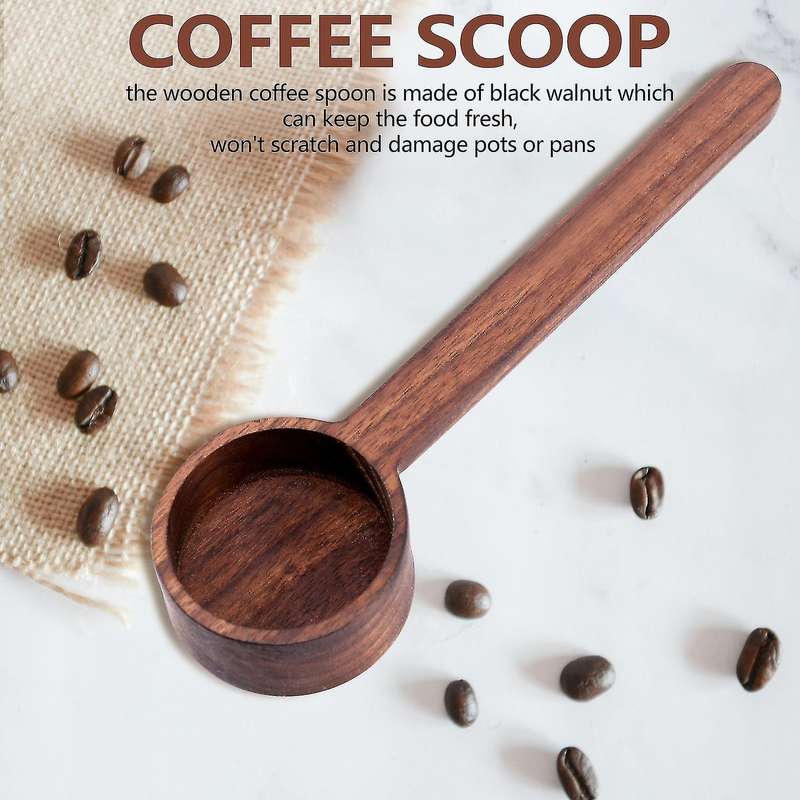 2 Pieces Long Handle Coffee Black Walnut Tablespoon for Beans Or Tea