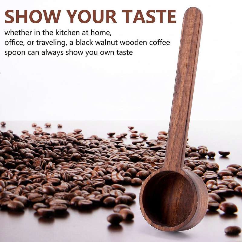 2 Pieces Long Handle Coffee Black Walnut Tablespoon for Beans Or Tea