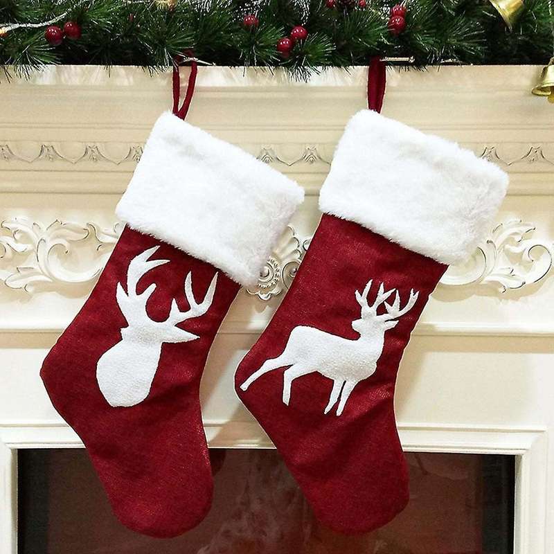2 Piece 46cm Christmas Stocking Hanging Socks Xmas Rustic