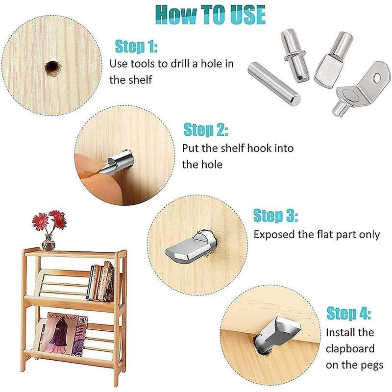 104pcs Shelf Pins Kit,4 Styles Nickel Plated Shelf Support Pegs