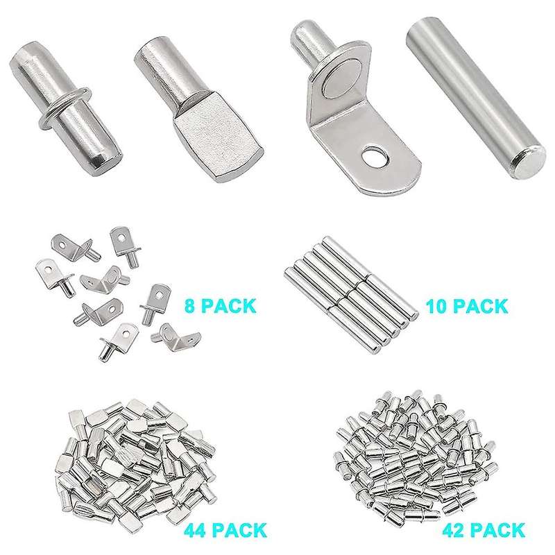 104pcs Shelf Pins Kit,4 Styles Nickel Plated Shelf Support Pegs