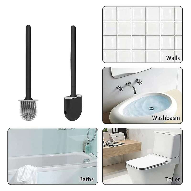 2 Pack,wall-mounted, Deep Cleaner Silicone Toilet Brush Black