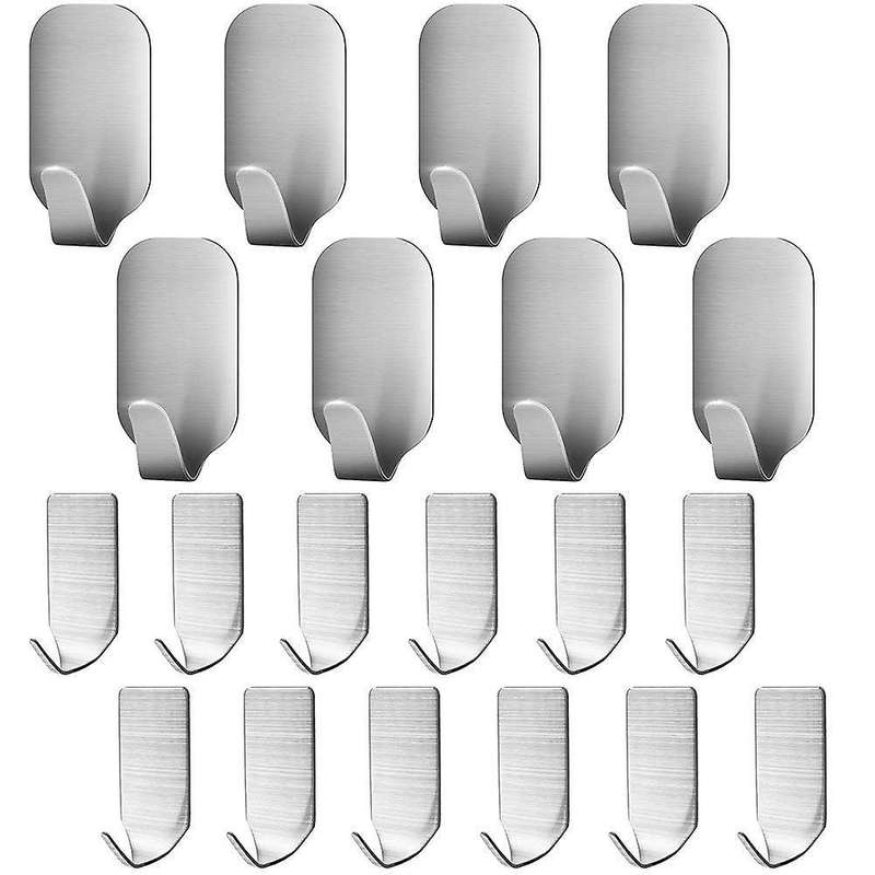 20 Pieces Self Adhesive Stainless Steel Wall Hooks - 8 Large,12 Small