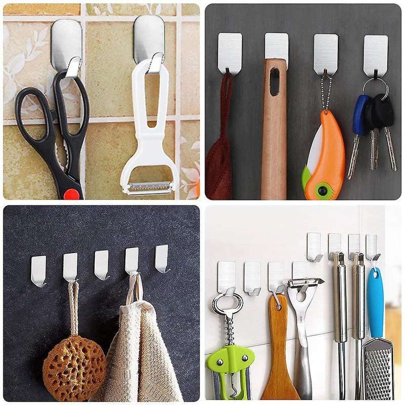 20 Pieces Self Adhesive Stainless Steel Wall Hooks - 8 Large,12 Small