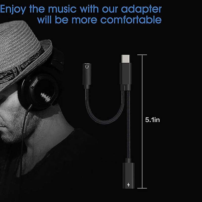 Type C to 3.5mm Headphone and Charger Adapter,2-in-1 Cable(black)